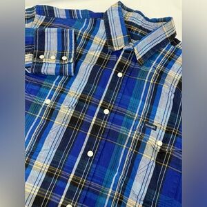 Wrangler Men’s Blue Plaid Western Pearl Snap Shirt Long Sleeve Sz 16.5x34 T9